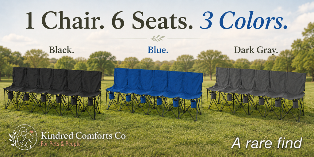 1 chair, 6 seats, 3 colors. A rare find. Unique all-in-one foldable camping chair for the entire family.