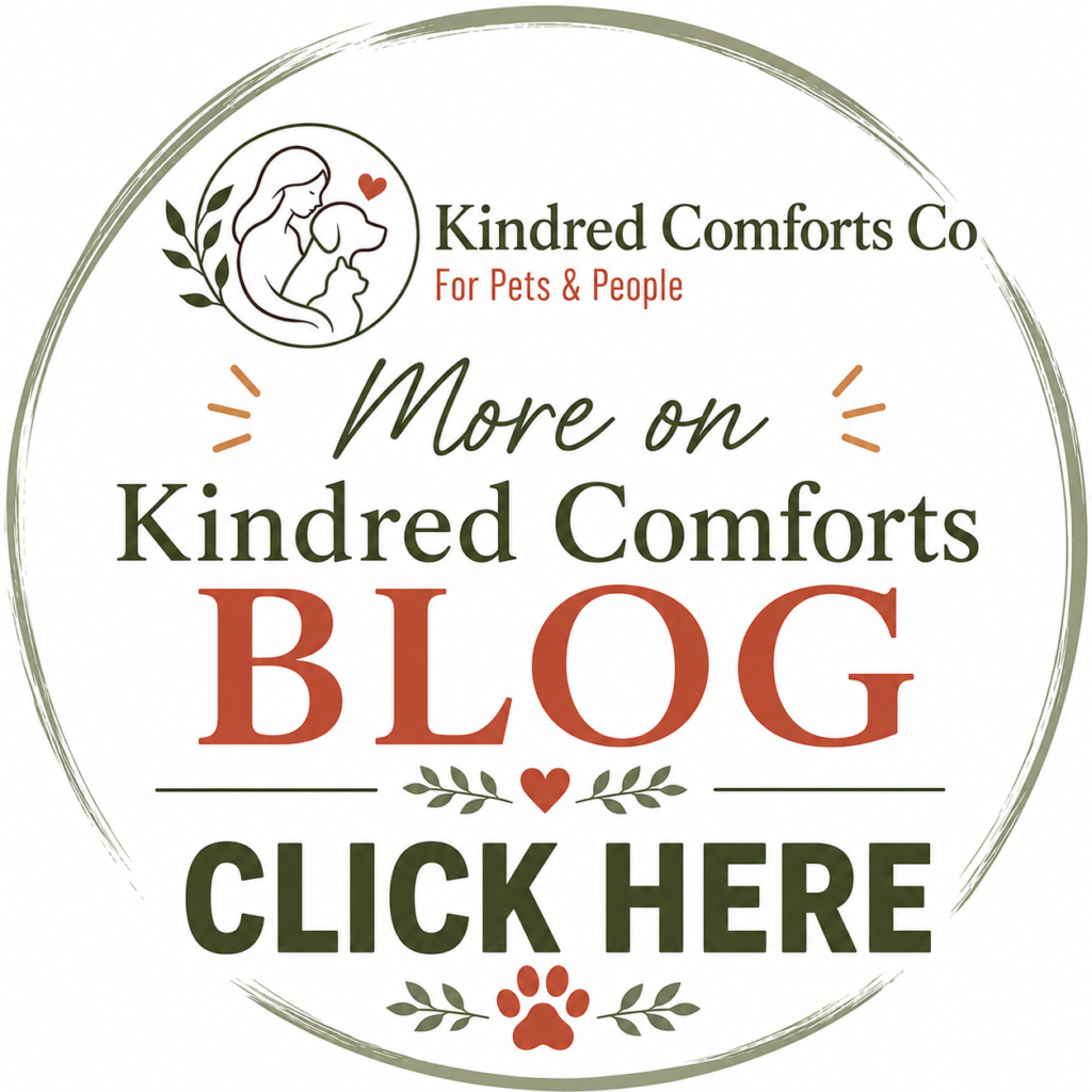 Kindred Comforts Co. blog icon featuring the brand logo, “More on Kindred Comfort’s BLOG,” and a bold “CLICK HERE” call-to-action.
